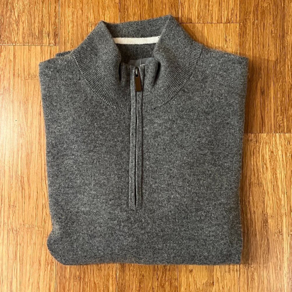 100% Cashmere 1/4 Zip Collared Sweater Jacket Men's Heather Grey M / L - Picture 3 of 6